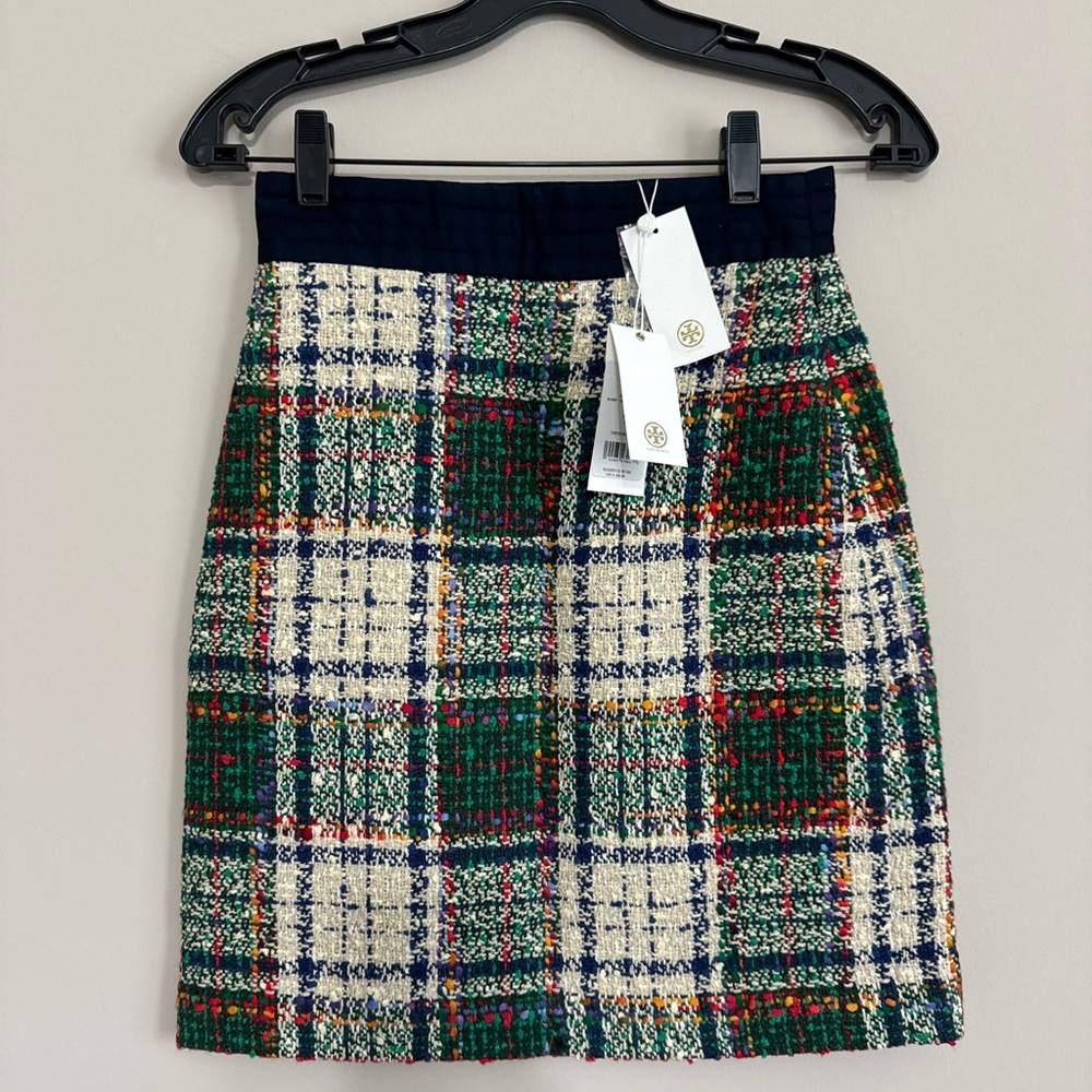 NWT Tory Burch Nubby Tartan Tweed Skirt / US0